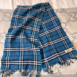 Authentic Burberry Blue Plaid Wool & Cashmere Scarf